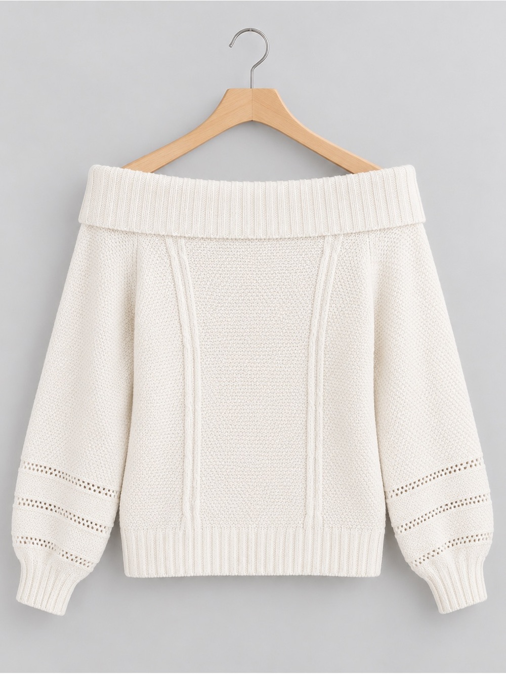 Crown & Ivy Women’s Ivory Off Shoulder Cable Knit Sweater